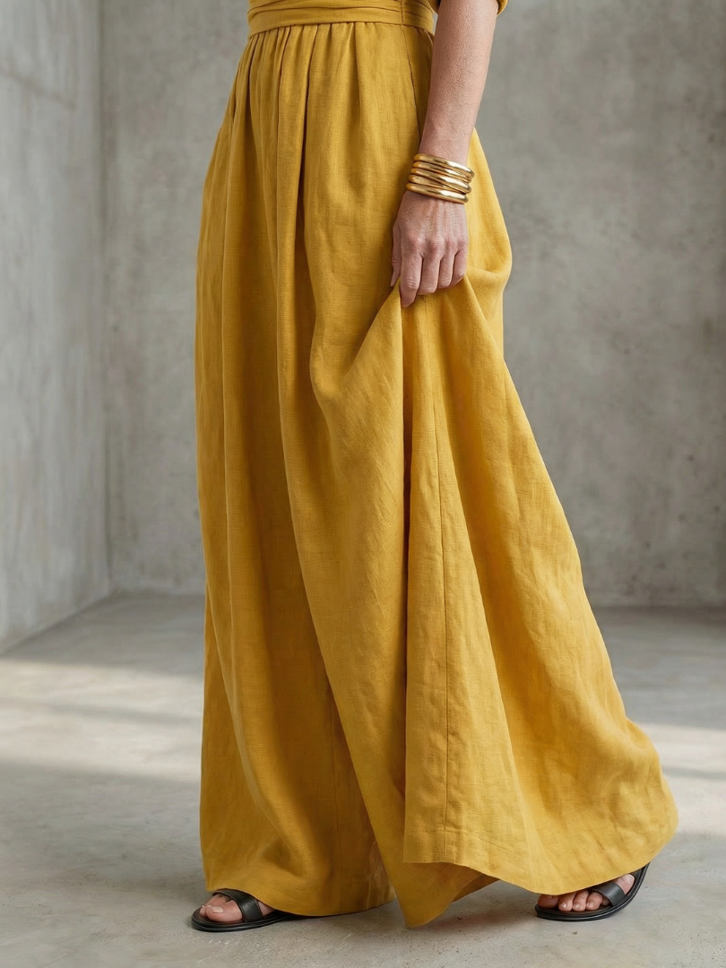 Ira - Elegante Linnen Jumpsuit Dames met Wikkeldecolleté en Brede Tailleband