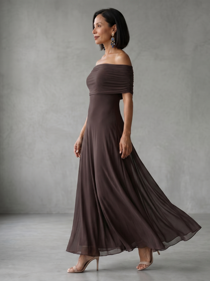 Iris - Avondjurk dames maxi elegant en getailleerd met off shoulder hals
