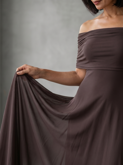 Iris - Avondjurk dames maxi elegant en getailleerd met off shoulder hals