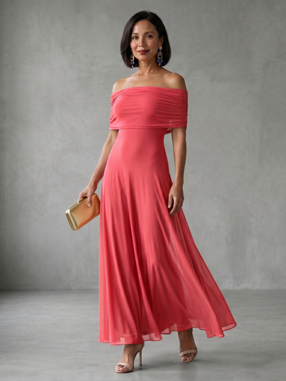 Iris - Avondjurk dames maxi elegant en getailleerd met off shoulder hals
