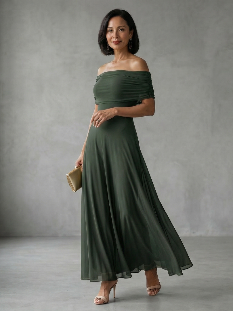 Iris - Avondjurk dames maxi elegant en getailleerd met off shoulder hals