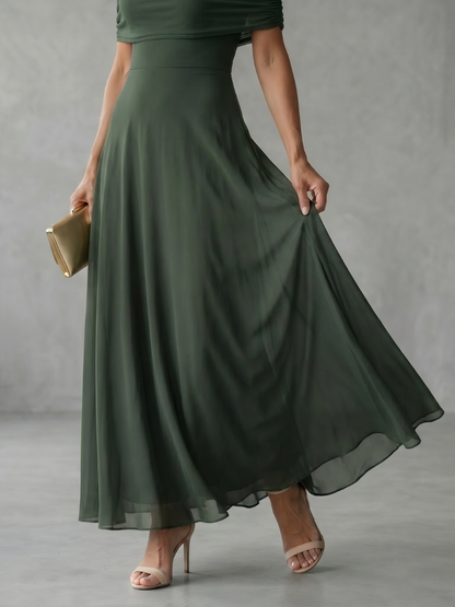 Iris - Avondjurk dames maxi elegant en getailleerd met off shoulder hals