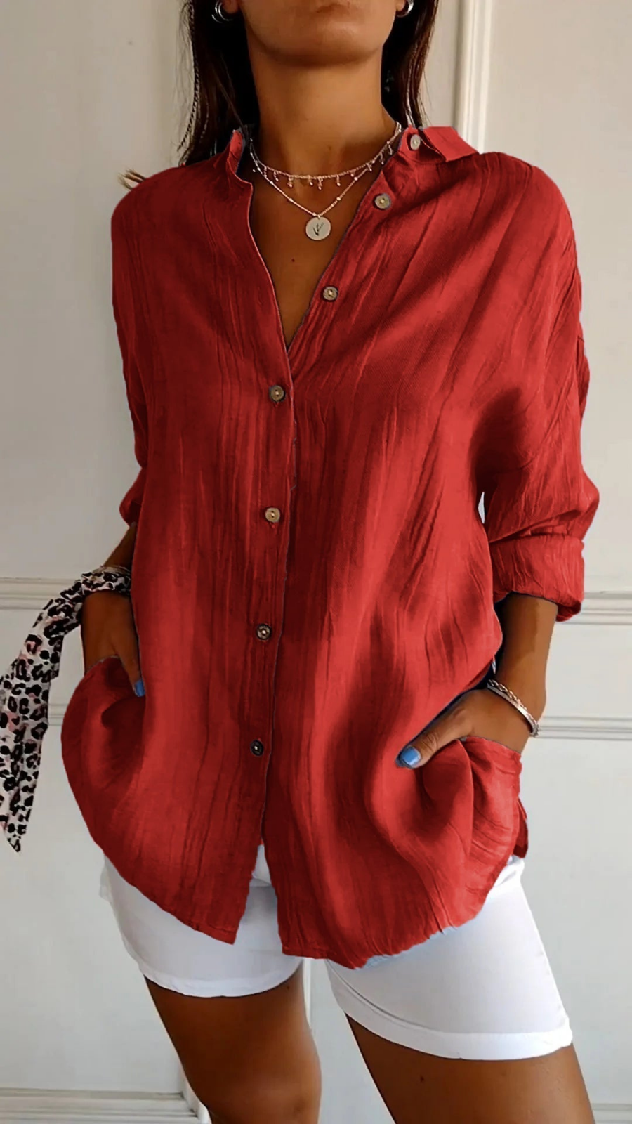 Iris - Casual Linnen Blouse Dames met Knopen en Zakken