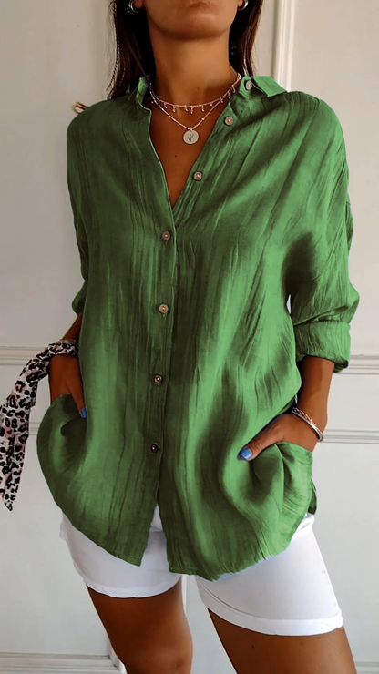 Iris - Casual Linnen Blouse Dames met Knopen en Zakken