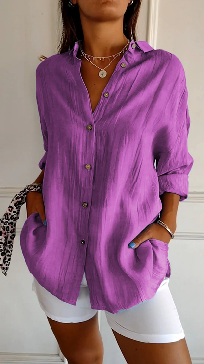 Iris - Casual Linnen Blouse Dames met Knopen en Zakken
