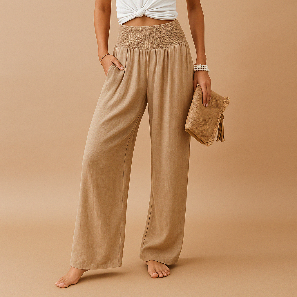 Iris - Casual Linnen Broek Dames met Hoge Taille en Wijde Pijpen