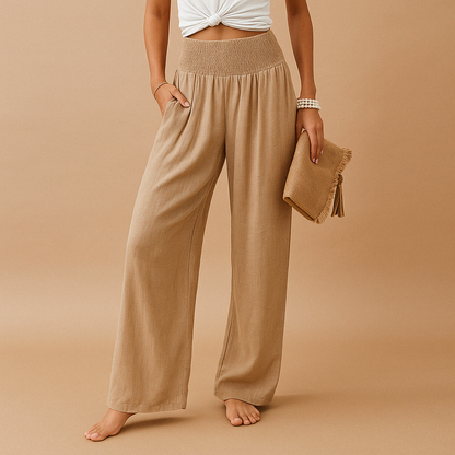 Iris - Casual Linnen Broek Dames met Hoge Taille en Wijde Pijpen