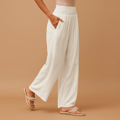 Iris - Casual Linnen Broek Dames met Hoge Taille en Wijde Pijpen