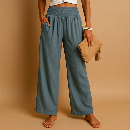 Iris - Casual Linnen Broek Dames met Hoge Taille en Wijde Pijpen