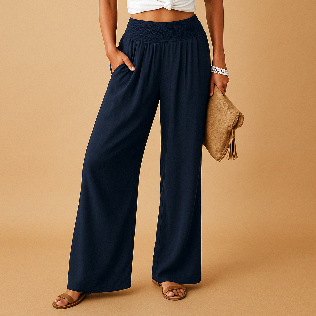 Iris - Casual Linnen Broek Dames met Hoge Taille en Wijde Pijpen