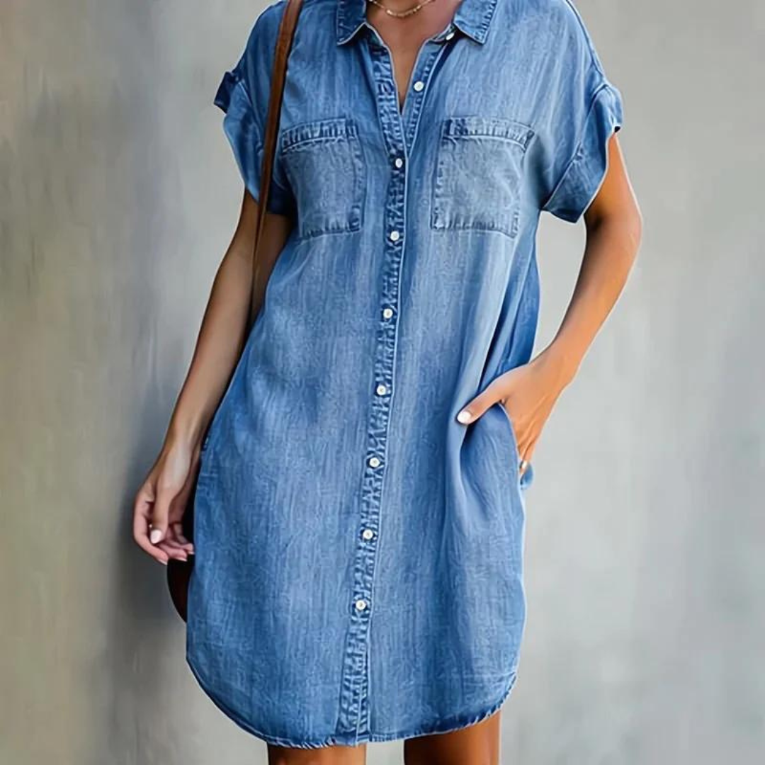 Iris - Casual Zomerjurk Dames Mini met Hemdkraag en Knoopsluiting