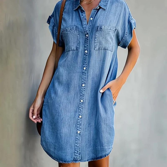 Iris - Casual Zomerjurk Dames Mini met Hemdkraag en Knoopsluiting