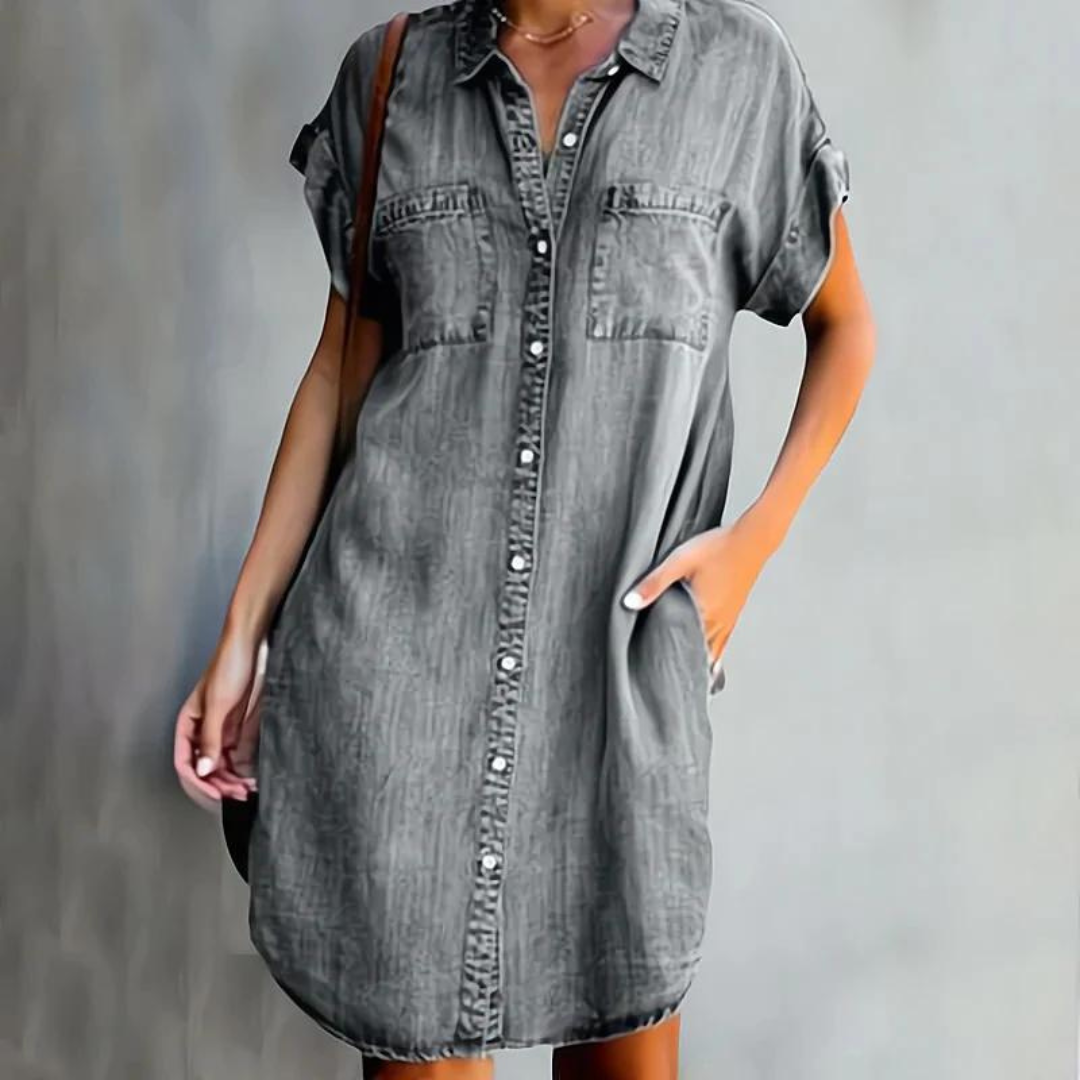 Iris - Casual Zomerjurk Dames Mini met Hemdkraag en Knoopsluiting