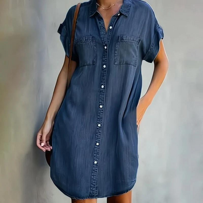 Iris - Casual Zomerjurk Dames Mini met Hemdkraag en Knoopsluiting