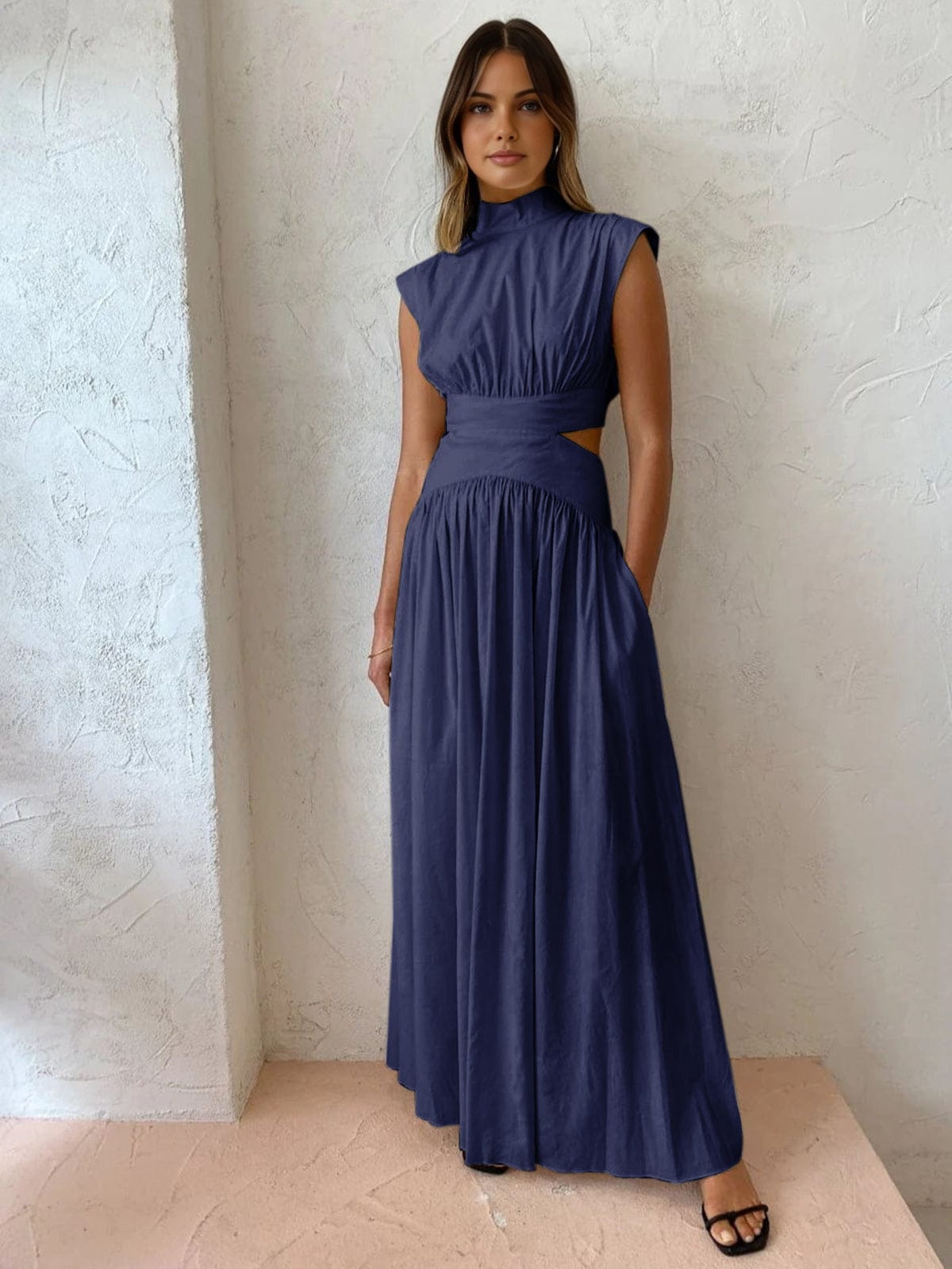 Iris - Chique Zomerjurk Dames Maxi met Colhals en Uitgesneden Taille