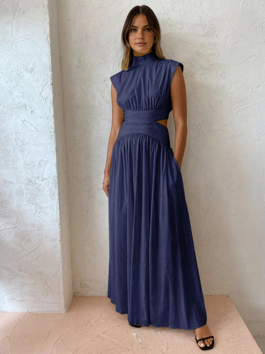 Iris - Chique Zomerjurk Dames Maxi met Colhals en Uitgesneden Taille