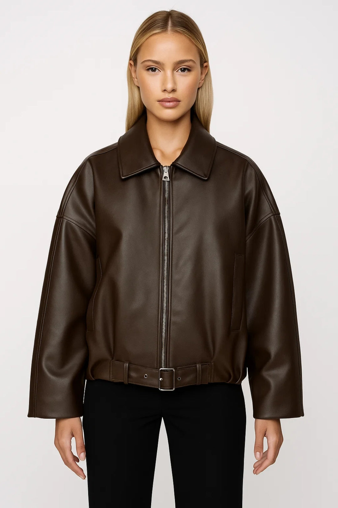 Iris - Dames Jas Leren Stijl Oversized voor de Herfst met Ritssluiting
