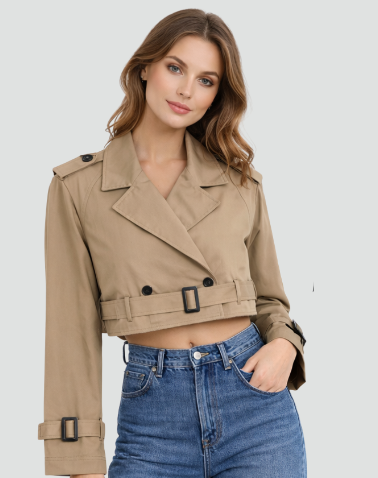 Iris - Dames Trenchcoat Kort met Ceintuur en Dubbele Knoopsluiting