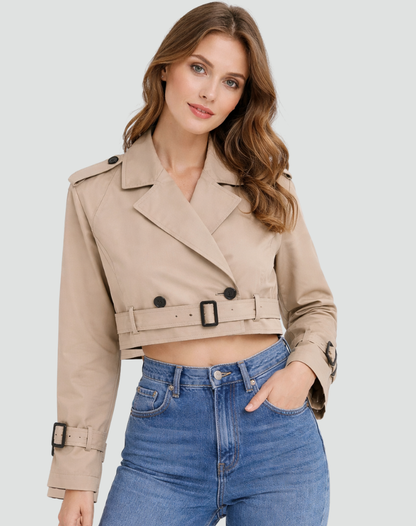 Iris - Dames Trenchcoat Kort met Ceintuur en Dubbele Knoopsluiting