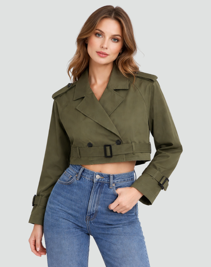 Iris - Dames Trenchcoat Kort met Ceintuur en Dubbele Knoopsluiting