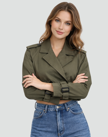 Iris - Dames Trenchcoat Kort met Ceintuur en Dubbele Knoopsluiting