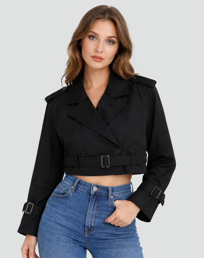 Iris - Dames Trenchcoat Kort met Ceintuur en Dubbele Knoopsluiting
