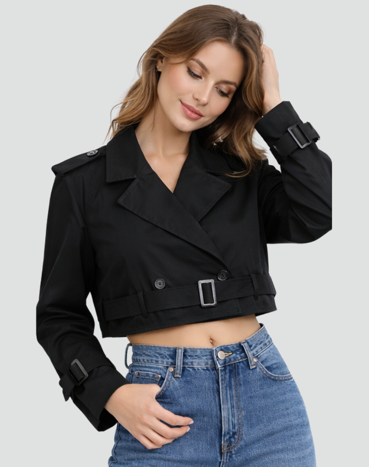 Iris - Dames Trenchcoat Kort met Ceintuur en Dubbele Knoopsluiting