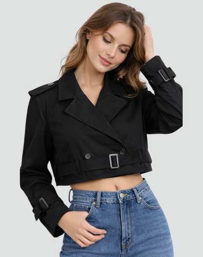 Iris - Dames Trenchcoat Kort met Ceintuur en Dubbele Knoopsluiting