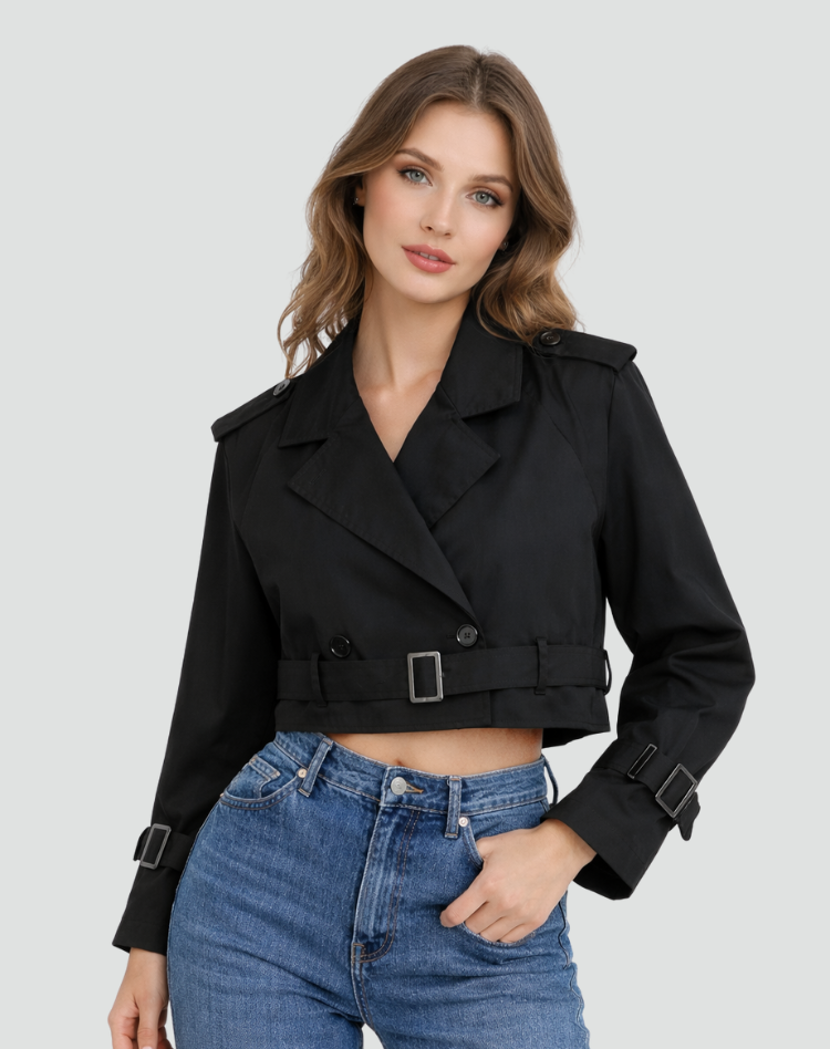 Iris - Dames Trenchcoat Kort met Ceintuur en Dubbele Knoopsluiting