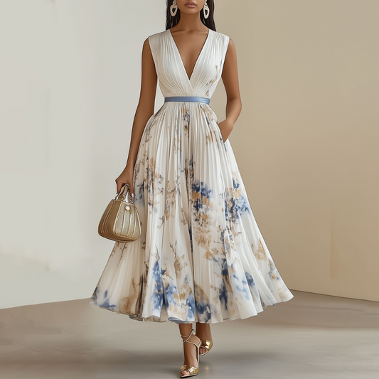 Iris - Elegante Bruiloft Gast Jurk Dames met Diepe V-hals en Ceintuur