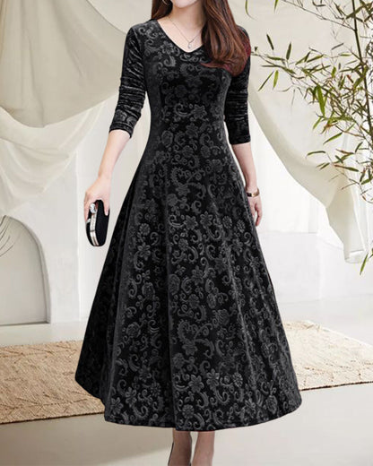 Iris - Elegante Bruiloft Gastenjurk Dames met V-hals en Jacquard Patroon