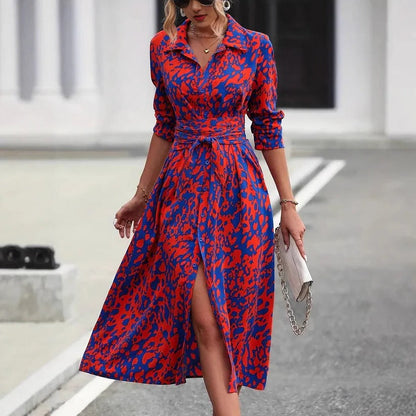 Iris - Stijlvolle Zomerjurk Dames Maxi met Print en Strikceintuur