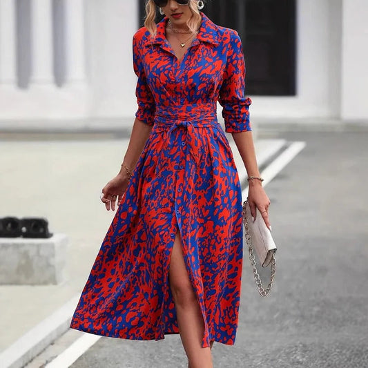 Iris - Stijlvolle Zomerjurk Dames Maxi met Print en Strikceintuur