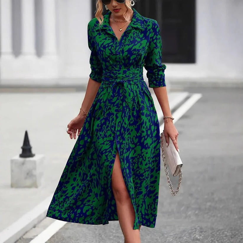 Iris - Stijlvolle Zomerjurk Dames Maxi met Print en Strikceintuur