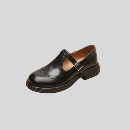 Iris - Vintage Damesschoenen met Brogue Detail en T-bandje voor een Klassieke Look