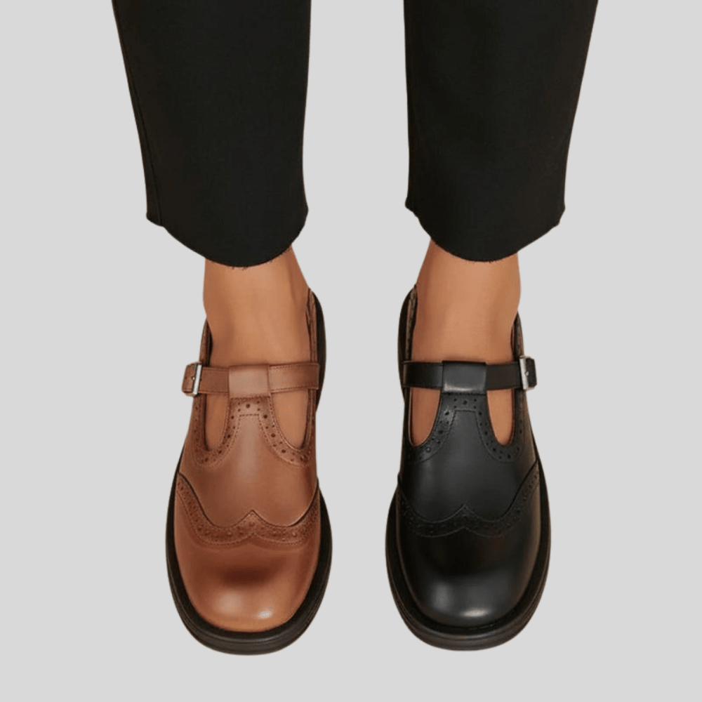 Iris - Vintage Damesschoenen met Brogue Detail en T-bandje voor een Klassieke Look