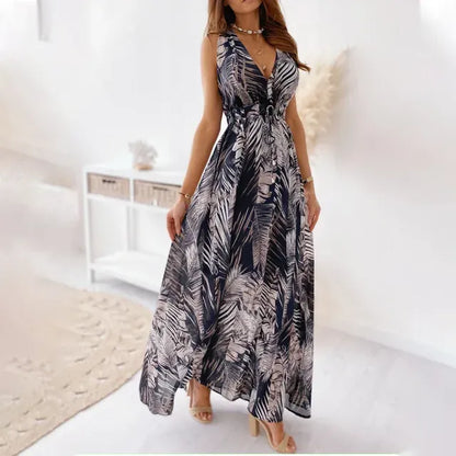 Isa - Boho Bruiloft Gastenjurk Dames met Tropische Print en Diepe V-hals