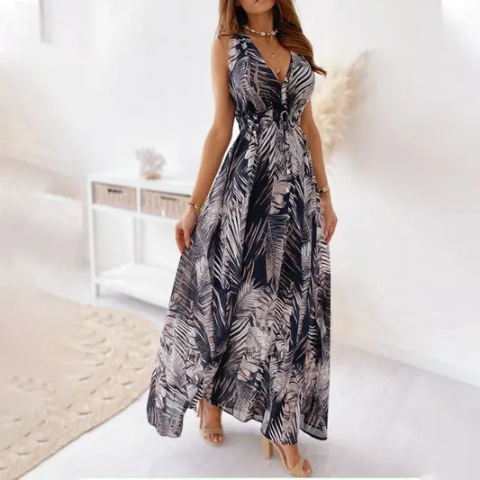 Isa - Boho Bruiloft Gastenjurk Dames met Tropische Print en Diepe V-hals