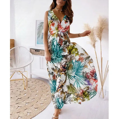 Isa - Boho Bruiloft Gastenjurk Dames met Tropische Print en Diepe V-hals
