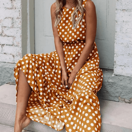 Isa - Boho Maxi Jurk met Stippen Dames en Split Detail