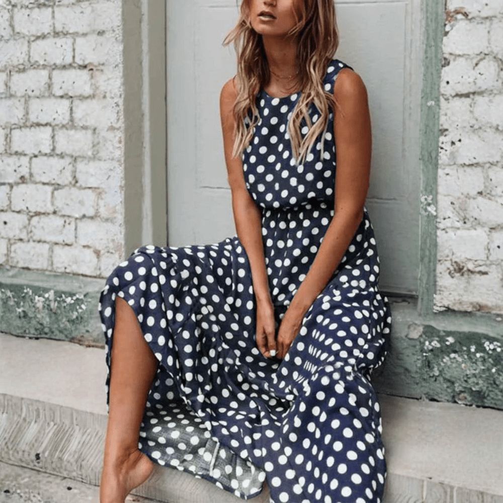 Isa - Boho Maxi Jurk met Stippen Dames en Split Detail