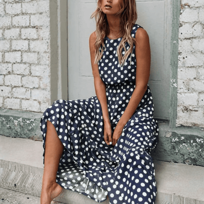 Isa - Boho Maxi Jurk met Stippen Dames en Split Detail