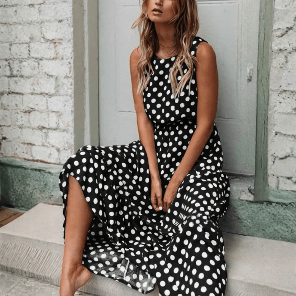 Isa - Boho Maxi Jurk met Stippen Dames en Split Detail