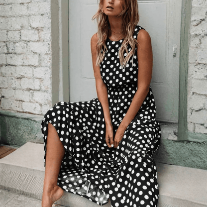 Isa - Boho Maxi Jurk met Stippen Dames en Split Detail