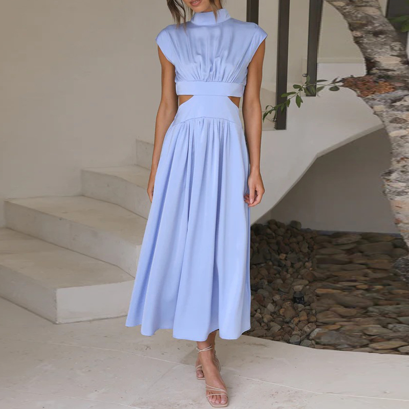 Isa - Chique Bruiloft Gastenjurk Dames met Cut-Out Taille en Staande Kraag