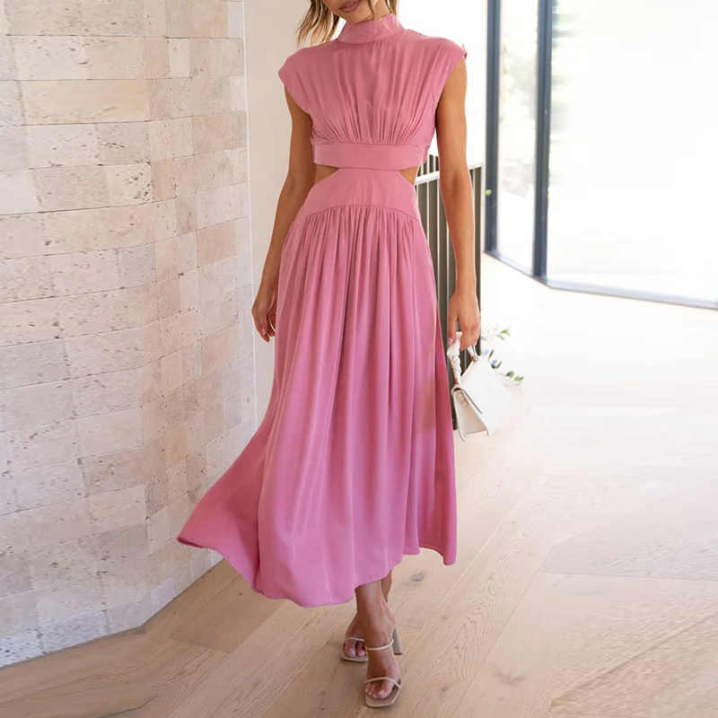 Isa - Chique Bruiloft Gastenjurk Dames met Cut-Out Taille en Staande Kraag