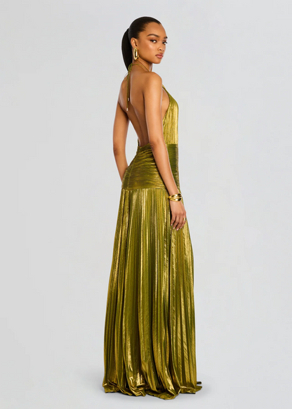Isa - Feestelijke Bruiloft Gastenjurk Dames met Halterhals en Metallic Glans