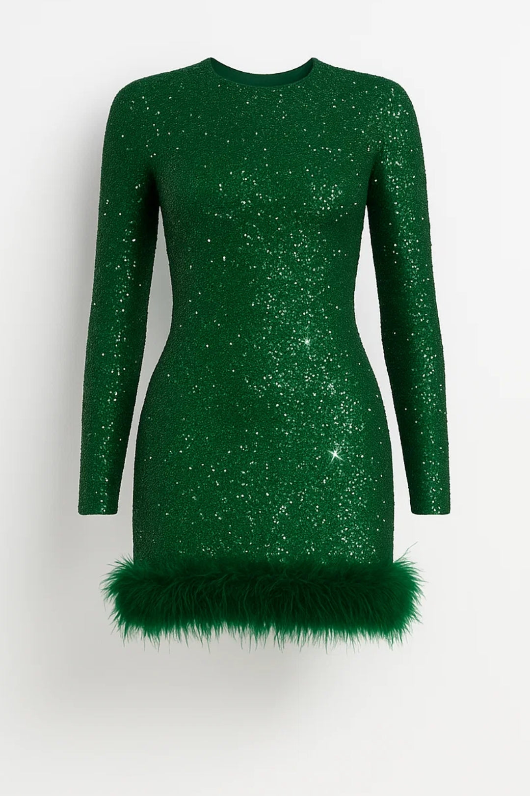 Isa - Feestjurk dames mini getailleerd met glitter en lange mouw