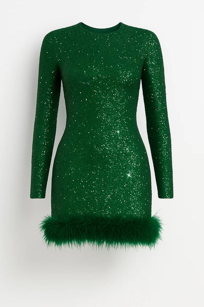 Isa - Feestjurk dames mini getailleerd met glitter en lange mouw