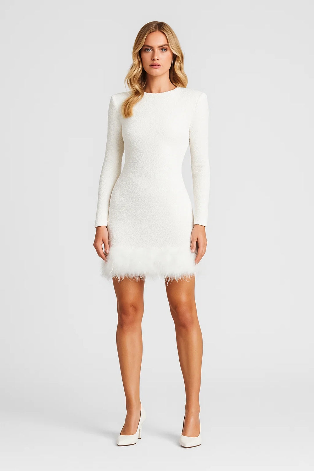 Isa - Feestjurk dames mini getailleerd met glitter en lange mouw